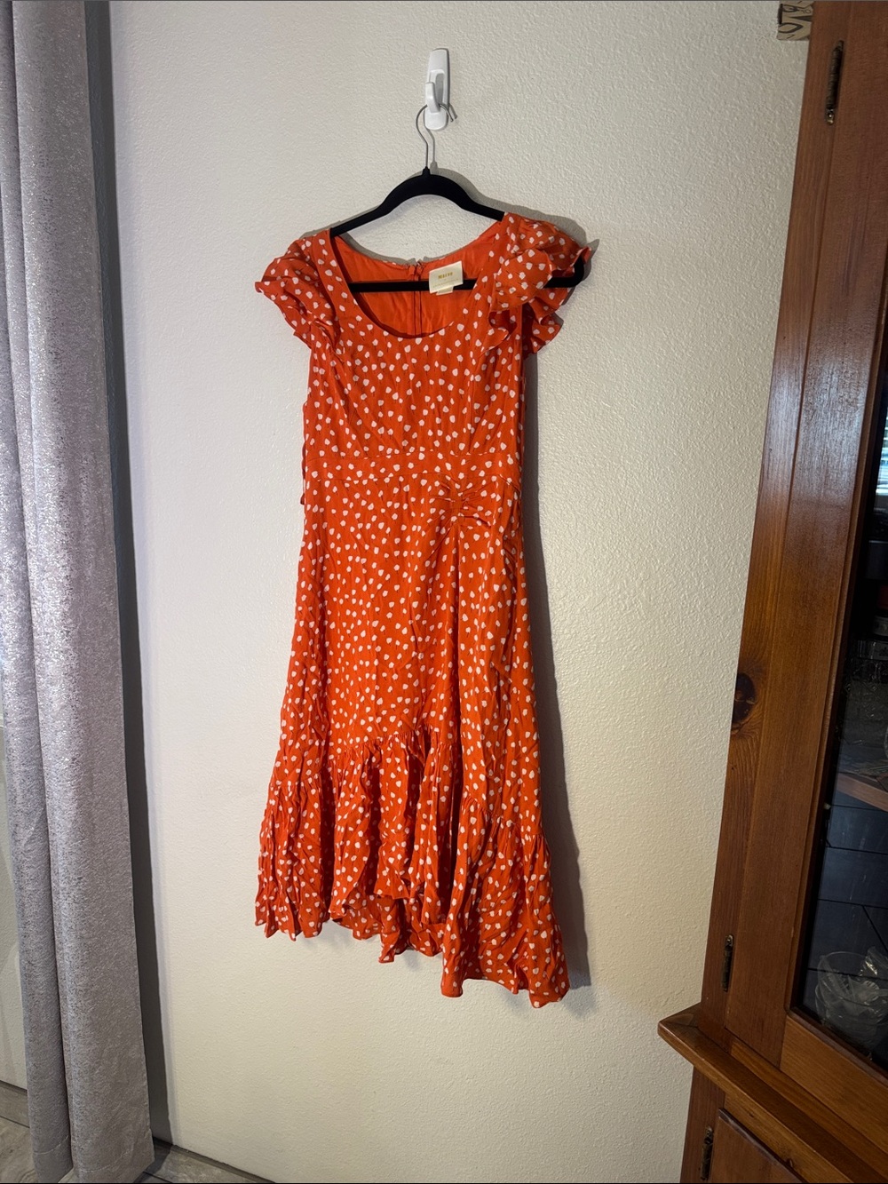 Anthropologie Red-Orange Polka Dot High-Low Dress